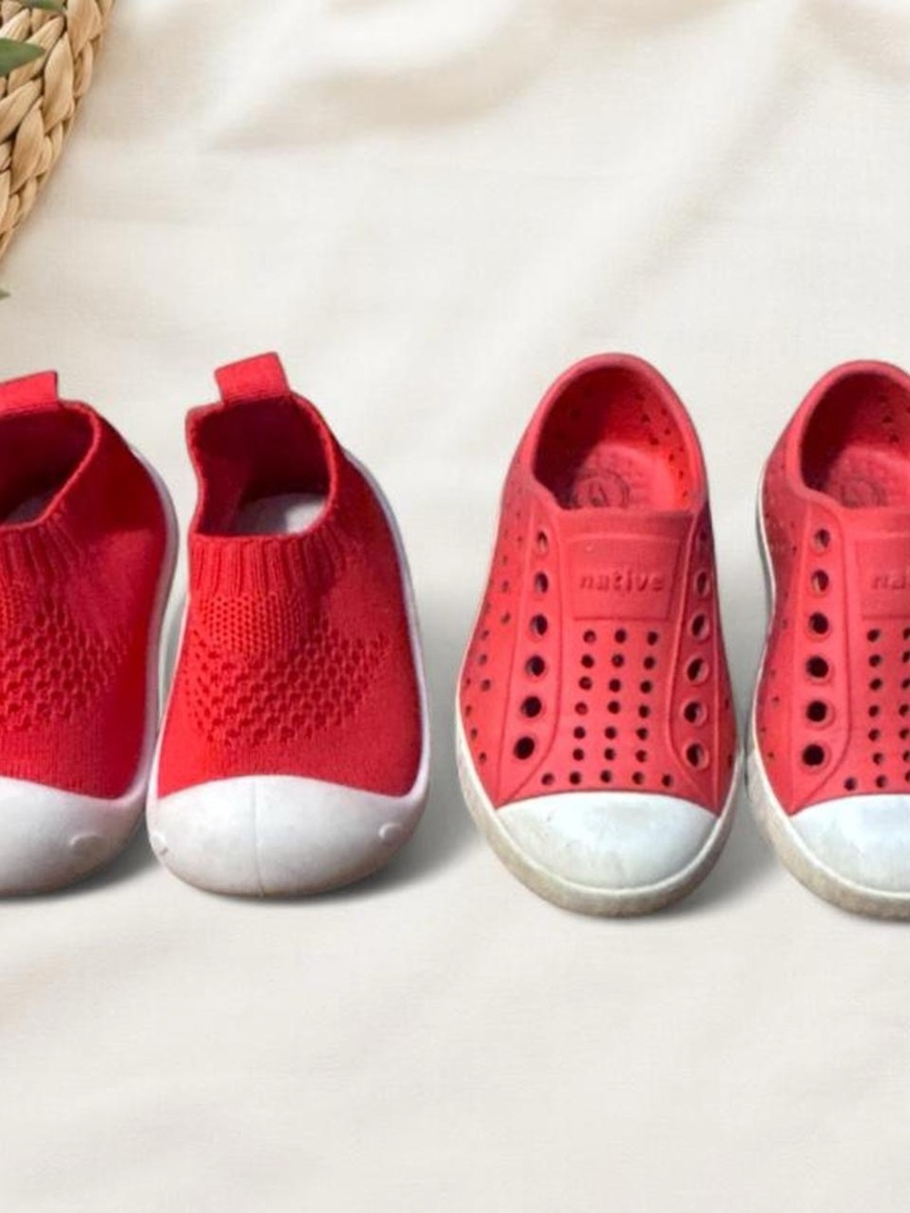 Red toddler unisex size 4 slip on shoe lot first walkers rubber clogs light